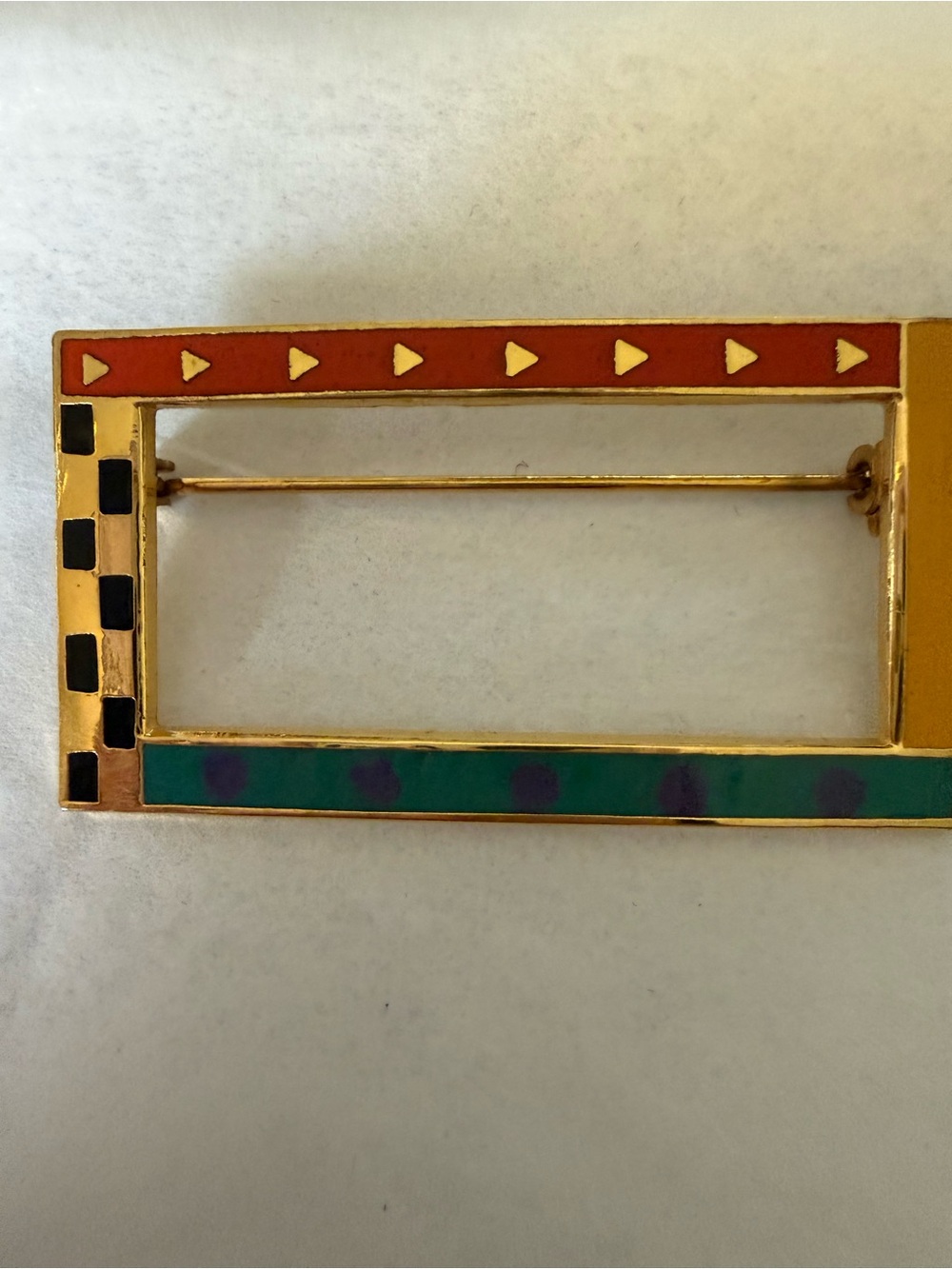Multicolor Geometric Enamel Rectangle Brooch - Gold-Tone